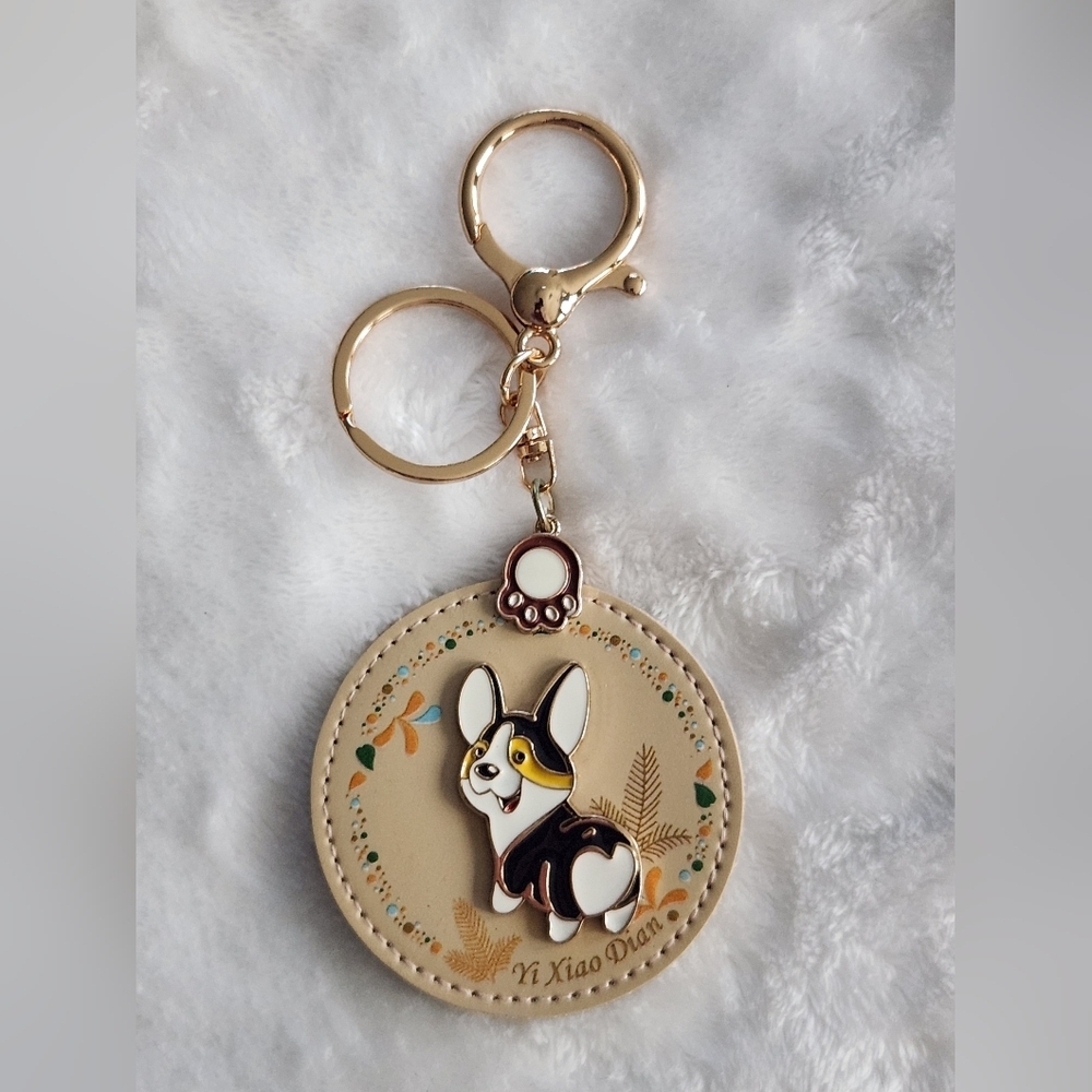 Cute Corgi Keychain with Gold Accents Bag Charm